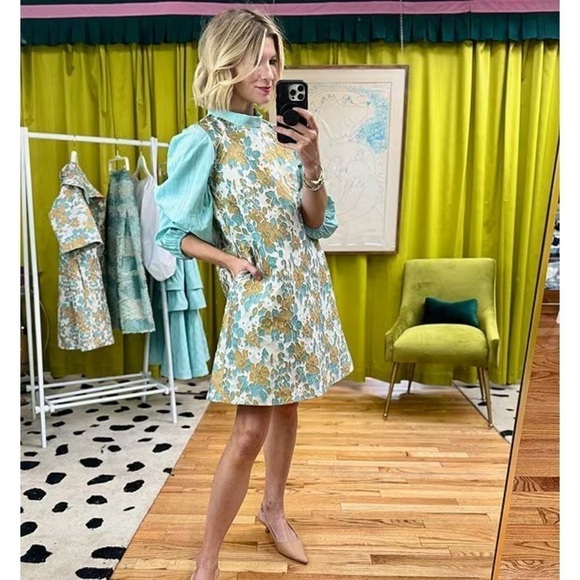 Buru Sweetheart Neck Balloon Sleeve Stripe Smocked Bustier Crop Top NWT Aqua - Picture 5 of 16